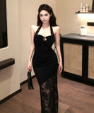 ロングドレスホルターネックセクシーレース谷間見せバックレスドレスパーティー宴会キャバドレス WQ2-XKD-D529-6753-Mar7