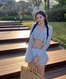 4点式セット ビキニ水着ホルターネックフリルセクシーワンピースエレガント気質 体型カバー WQ7-GM-adn004