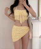 2色 3点式セット ビキニ水着ベアトップ花柄セクシーワンピースエレガント気質 体型カバー WQ7-GM-adn003