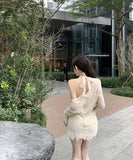 ミニドレスキャバドレスレースホルターネックタイトドレスパーティーナイトクラブセクシーバックレスドレス高級感 WQ2-ZED882368DXH437A