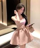 ミニドレスAラインリボンセクシー誕生日パーティー宴会かわいい高級感エレガント WQ2-SJHY10905