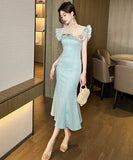 手作りドレス膝丈ドレスフリル気質マーメイドドレス宴会パーティーセレブ風フラワー高級感 WQ2-JY50935