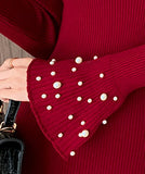 【4色】膝丈ドレス キャバドレス ビジュー付き ニット 韓国風 タイト ボディコン おしゃれ 着痩せ デート お出かけ パーティー 結婚式 JC2-ZED88643GT510D