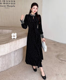 【ロング＆ミニ】ヘップバーン風 ベロアドレス ビジュー 上品 デート 女子会 LW2-DD6026