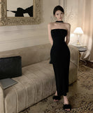 ロングドレスベアトップリボンセクシーエレガントバックレスドレスパーティーホルターネック WQ2-XKD-D408A-5049-Mar16