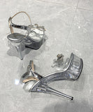 ハイヒール パンプス 14cm キラキラ スリッパ 美脚効果 歩きやすい 流行り OL 百掛け ヒール 靴 WQ5-ZJ001