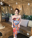 ビキニ水着ワンピース油絵柄ベアトップフリル大人可愛いビキニ水着温泉 WQ7-CF-AD35032