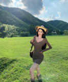 ミニドレス ショートドレス Vネック ニットワンピース  ボディコン 上品 お出かけ デート LW2-CD3-141-51010580