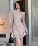 手作りドレスミニドレスレース高級感非対称セクシー宴会パーティー気質 WQ2-JY11469