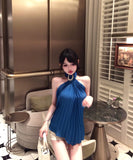 シャツホルターネックセクシーエレガント宴会パーティーセレブ風キラキラバックレス気質 WQ2-MXX3643