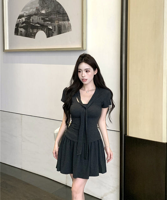 【2点セット 】ミニドレス キャバドレス セクシー レトロ  ウエストシェイプ デート LW2-XKDD426-6312-Sep12