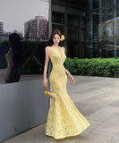 ロングドレス レース ホルターネック セクシー タイトドレス 谷間見せ 女子力 キャバキャバ WQ2-CD7-445-21890720