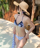 3点セット ビキニ 温泉 韓国っぽ 水着 着痩せ セクシー おしゃれ ホルターネック WQ7-SD2440