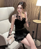 手作りドレスミニドレスキャバドレスレースフリルセクシーエレガントパーティー宴会高級感 WQ2-JY91521