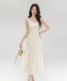 ロングドレス高級感フリルチュール非対称エレガント宴会パーティー二次会おしゃれ通勤OL風着痩せ WQ2-ZED887030GT415