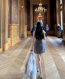 手作りドレスツイードドレスミニドレス高級感セレブ風キラキラ宴会パーティー着痩せ気質 WQ2-GZXX-001