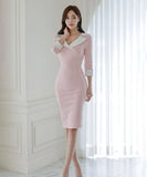 膝丈ドレス キャバドレス 気質 セレブ風 脚長効果 韓国っぽ MY2-ZED882699BH506