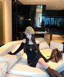 【秋冬新作】 ミニドレス キャバドレス セクシー オフショルダー ワンショルダー ショートドレス   デート パーティー LW2-XKDD435A-6189-Oct13