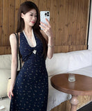 ロングドレスホルターネックレース花柄谷間見せセクシー夏着痩せ気質エレガント同伴 WQ2-MXX80133