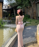 ロングドレスキャバドレスタイトドレスホルターネックバックレスドレスリボンセクシーナイトクラブ夏 WQ2-MXX6735#