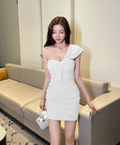 【4色】ミニドレスキャバドレスワンーショルダーセクシーリボンかわいい谷間見せ指名パーティーキャバクラ WQ2-YM8841