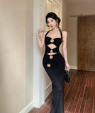 ロングドレスフラワー透かし彫りホルターネック宴会パーティーナイトクラブキャバドレス肌見せ WQ2-ZED888610DXH238A