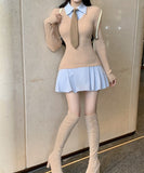 【秋新作】ミニドレス キャバドレス プレッピースタイル  ウエストマーク プリーツスカート 大人可愛い デート LW2-XKDD335A-3139-Sep21