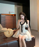 ミニドレス水玉柄谷間見せキャバドレスAライン着痩せ気質エレガントセクシー大人可愛い韓国っぽ WQ2-XKD-D310-3362-Apr8