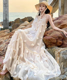 ロングドレスサンドレス着痩せ気質旅行ビーチ海フリル花柄体型カバーエレガント WQ2-CD6-601-82210600