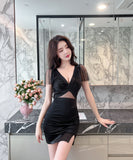 【2色】ミニドレス キャバドレス 新作 谷間露出 セクシー 着痩せ party YH2-DD6485