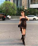 ミニドレスベアトップキャバドレスレース非対称セクシーナイトクラブパーティー谷間見せ WQ2-ZED882535DXH437A