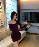 【2色】ミニドレスタイトドレスオフショルダータイトドレスセクシーキャバキャバ同伴 WQ2-ZED882381DXH437