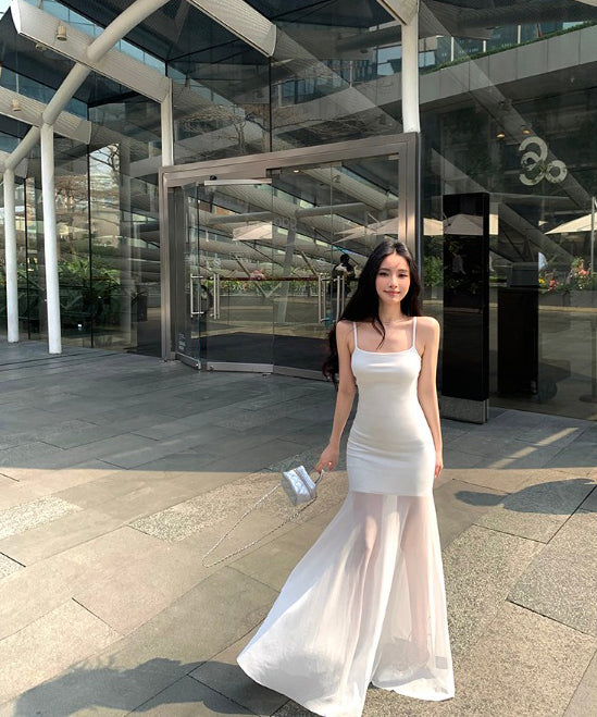 【3色】ロングドレスキャミワンピカワセクシーチュール透明感マーメイドドレスパーティー同伴気質 WQ2-MXX5195