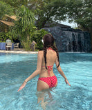 【2色】水着ビキニホルターネック花柄セクシーSNS話題旅行温泉ビーチ海 WQ7-CF-QM9134