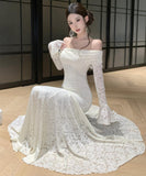 Lady's coco ロングドレス キャバドレス フレンチスタイル オフショルダー レースドレス タイト ウエストマーク 上品 セクシー 秋冬新作 LW2-CD7-238-87130600