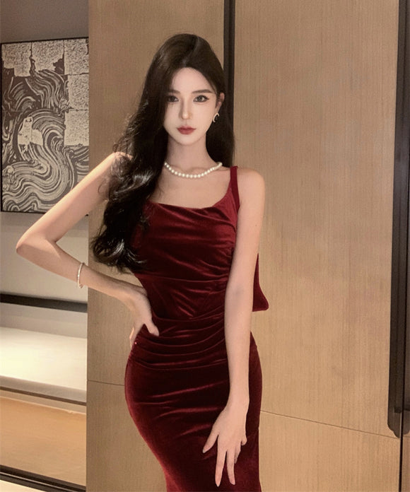 Lady's coco ロングドレス キャバドレス セクシー フレンチヴィンテージ風 ベロア キャミワンピース ボディコン マーメイドドレス スリムシルエット 背中あき 結婚式 二次会 披露宴 パーティー 上品 LW2-CD2-761-75830450