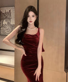 Lady's coco ロングドレス キャバドレス セクシー フレンチヴィンテージ風 ベロア キャミワンピース ボディコン マーメイドドレス スリムシルエット 背中あき 結婚式 二次会 披露宴 パーティー 上品 LW2-CD2-761-75830450