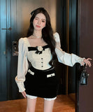 【2点セット】ミニドレス セクシー ツバキモチーフ シャネル風デザイントップス × ベルベットタイトスカートセットアップ 上品フィット＆美シルエット 女子会 デート JC2-XKDD426-7120-7121-Sep18