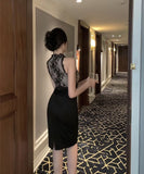 【2色】 キャバドレス party 花柄 レース セクシー ホルターネック YH2-DD6221