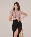 【2点セット】膝丈ドレスチュール水玉柄レース非対称セクシーエレガント気質同伴二次会宴会パーティー WQ2-ZED887252A71