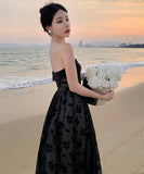 ロングドレスベアトップナイトドレス宴会パーティー花柄チュール着痩せ気質 WQ2-XHY916382