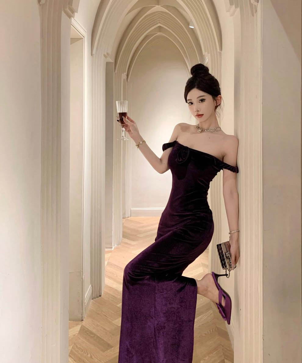 ロングドレスオフショルダーナイトクラブパーティードレス