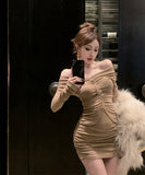 【2色】ミニドレス キャバドレス セクシー 秋冬 大人フェミニン エレガント シェイプアップ きれいめ デート ナイトクラブ JC2-XKDD355-6608-Aug27