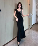 ロングドレス セクシー 背露出   気質 セレブ風 脚長効果　XH2-DD5864