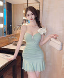 【3色】ミニドレスチュールフリル谷間見せセクシータイトドレスキラキラナイトクラブパーティーキャバクラ WQ2-DD4506