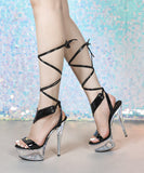 ハイヒール クリアヒール キラキラ  ビジュー ストーム付きピンヒール 美脚効果 歩きやすい 靴 セクシー サンダル LW5-JJ190-Q23