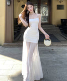 【2色】ロングドレスキャミワンピチュール透明感コーデ万能Jennie styleマーメイドドレス WQ2-ZED882521DXH437A