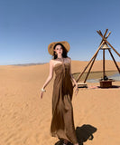 Lady's coco ロングドレス キャバドレス  セクシー 上品 レトロ  ホルターネック バックレス リゾート風 シャーリング デザイン LW2-CD1-E215-63120550