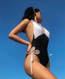 ビキニ モノキニ 肌見せ セクシー Vネック 着痩せ 海辺 水着 谷間露出 YH7-YZM-SNM24523