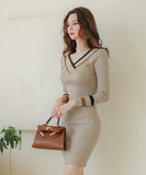 Lady's coco 膝丈ドレス キャバドレス セクシー 韓国スタイル 新作 バイカラー タイトワンピース オフショルダー LW2-DD6033